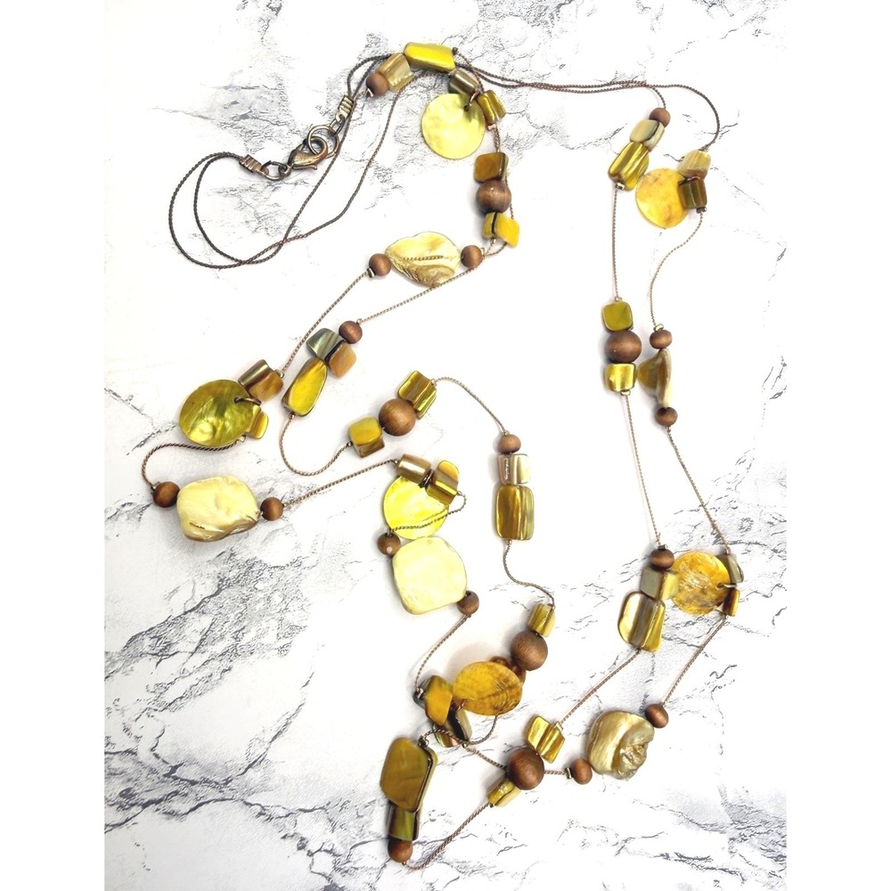 Glass Bead Double Strand Necklace‎ Gold Chain 35" 36" Long